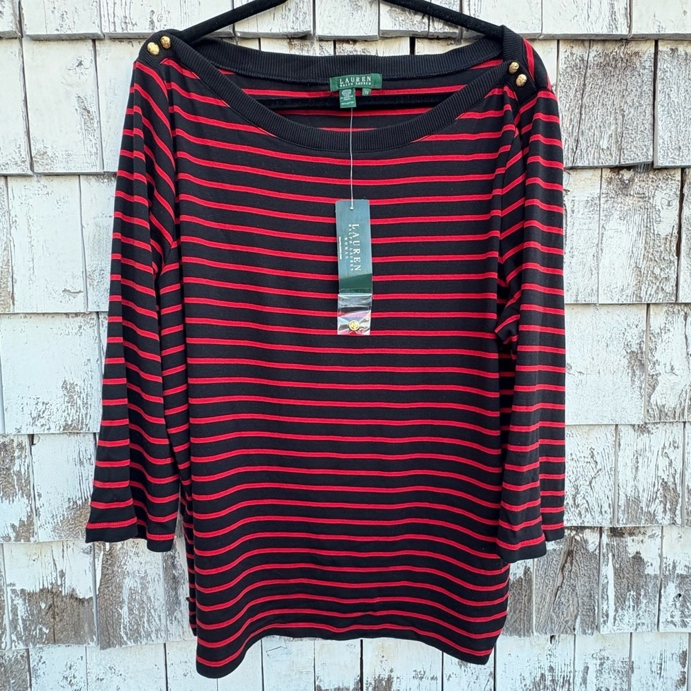 Ralph Lauren Black and Red Striped Blouse - Picture 1 of 5